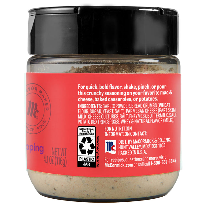A McCormick Flavor Maker jar of Mac &amp; Cheese seasoning.