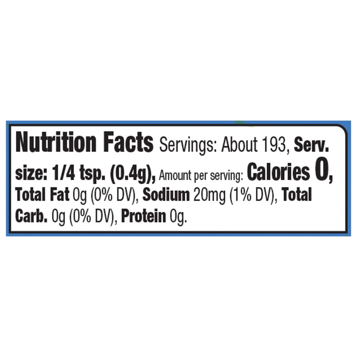 Nutrition facts for a serving of the product, which is 1/4 teaspoon.