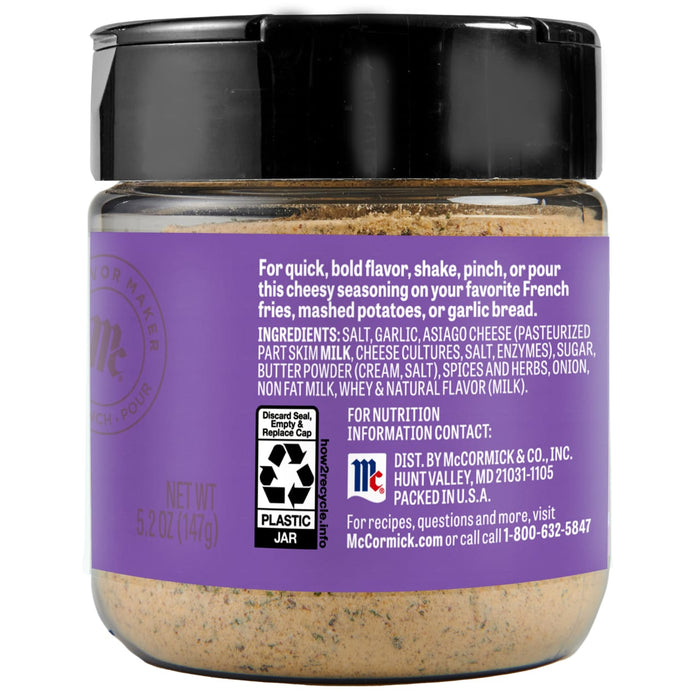 A jar of McCormick's Asiago Cheese Seasoning.