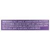 A purple label with white text listing the ingredients for a product.