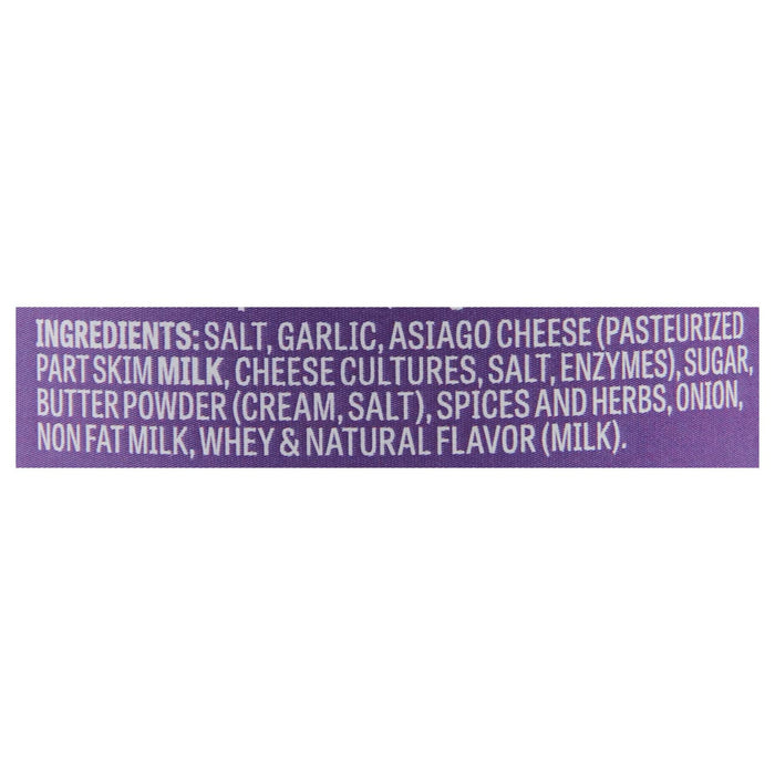 A purple label with white text listing the ingredients for a product.