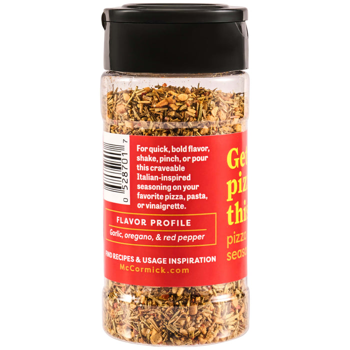 A bottle of McCormick Get Pizza Things Done pizza seasoning.