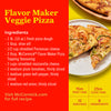 This image shows a McCormick Flavor Maker Veggie Pizza recipe with a list of ingredients preparation and cooking times and a photo of the finished pizza.