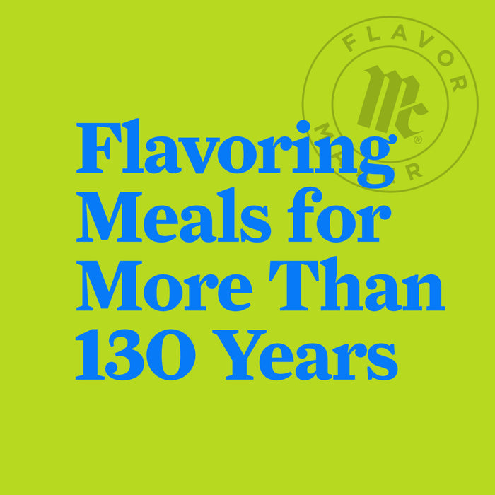 McCormicks logo and the text Flavoring Meals for More Than 130 Years are displayed on a chartreuse background.