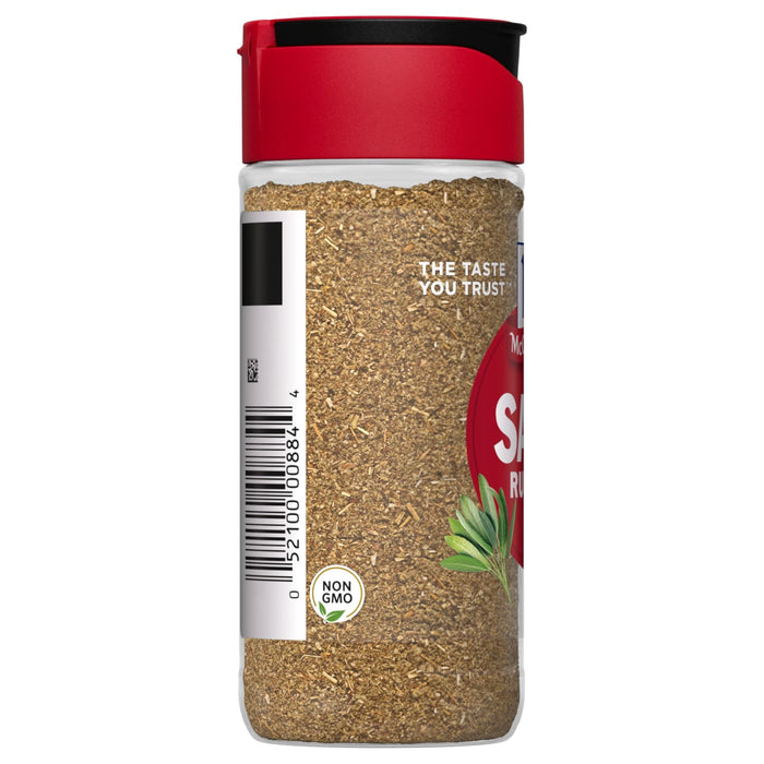 McCormick brand jar of sage seasoning.
