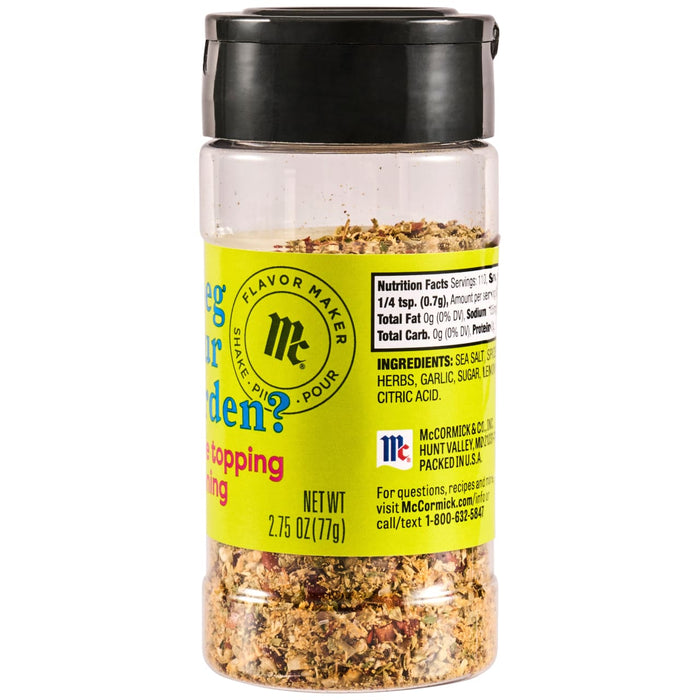 A container of McCormick's Everything Garden topping is shown.