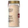 A side view of a jar of Mccormick Gourmet, 2.25 Oz truffle and garlic seasoning displays the product's ingredients and suggested uses.