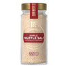 A clear glass jar of Mccormick Gourmet Garlic Truffle Salt, 2.25 Oz, is shown against a white background.