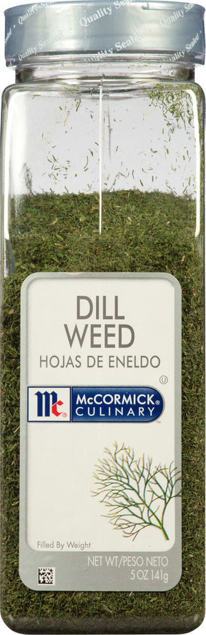 A jar of McCormick Culinary Dill Weed.