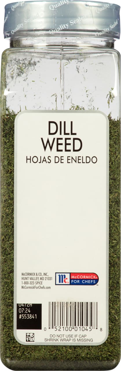 A jar of McCormick For Chefs Dill Weed.