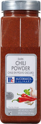 A container of McCormick Culinary Dark Chili Powder.