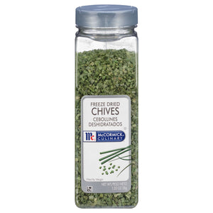 A jar of McCormick Culinary Freeze Dried Chives.
