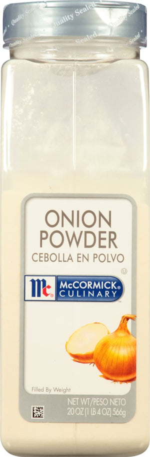 A container of McCormick Culinary Onion Powder.