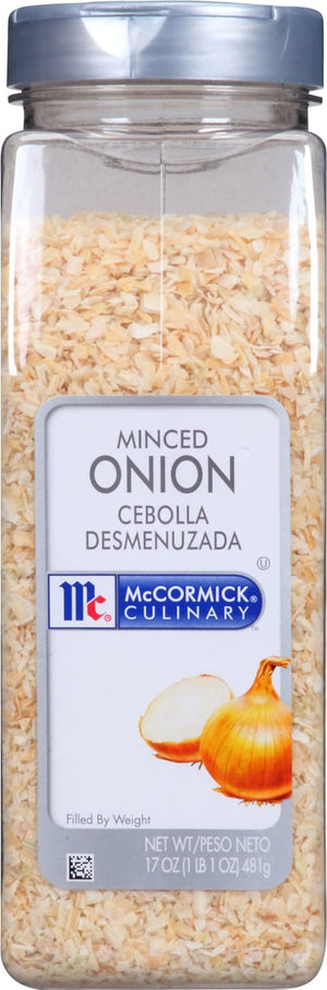A container of McCormick Culinary Minced Onion.