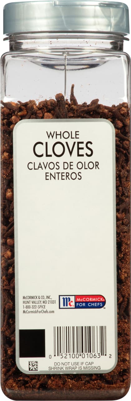 A jar of McCormick Whole Cloves for Chefs.
