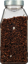 A clear plastic jar filled with whole cloves.