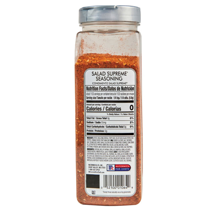 McCormick Salad Supreme Seasoning is a blend of spices and cheese that adds flavor to salads.