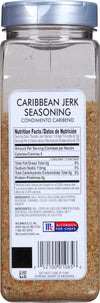 A McCormick for Chefs Caribbean Jerk Seasoning container with nutrition facts and ingredients listed.