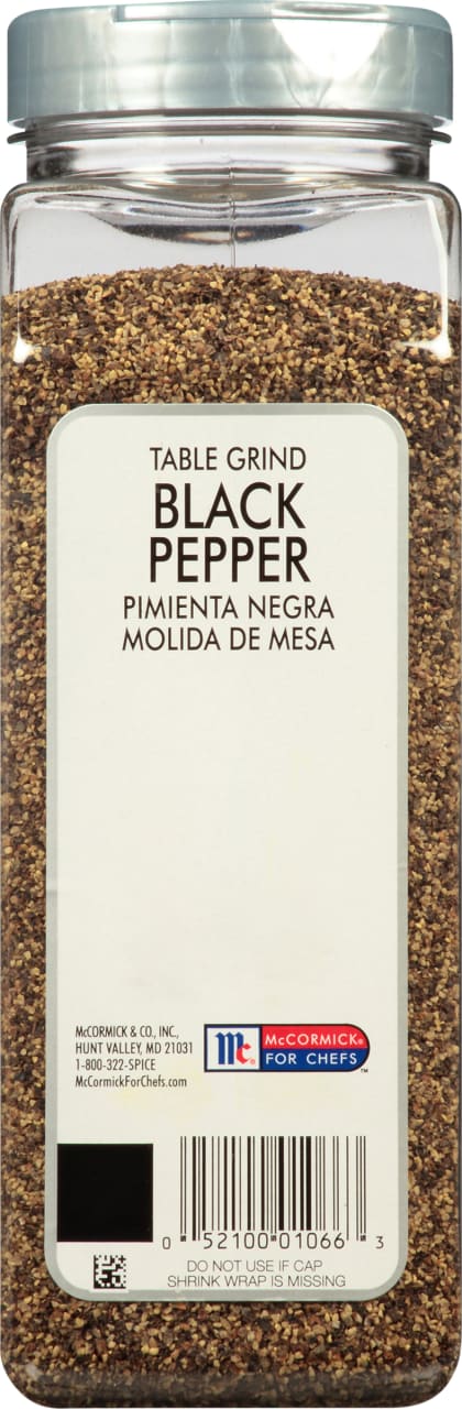A container of McCormick For Chefs Table Grind Black Pepper.