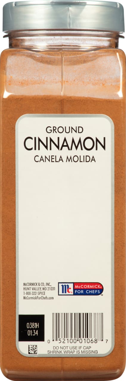 A McCormick For Chefs ground cinnamon spice jar.