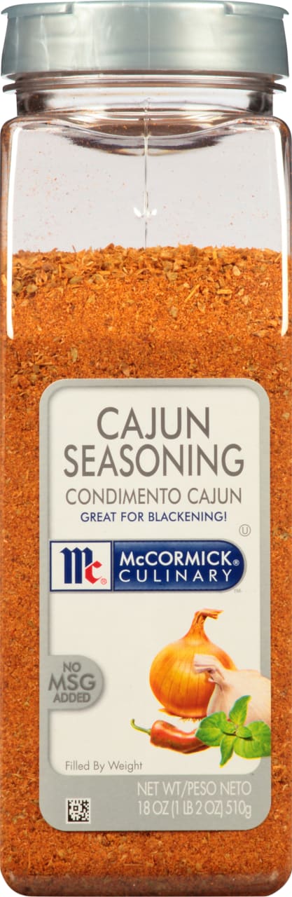 A jar of McCormick Culinary Cajun Seasoning.