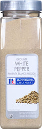 A container of McCormick Culinary Ground White Pepper.