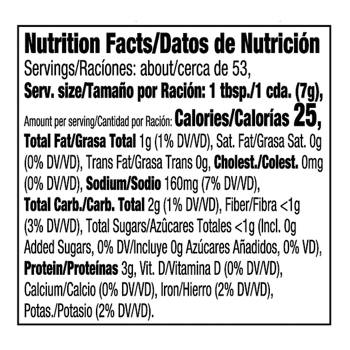 Nutrition facts label for a product with 25 calories per serving.