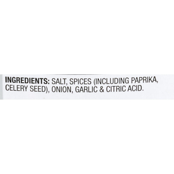 A list of ingredients including salt spices paprika celery seed onion garlic and citric acid.