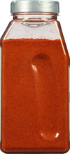A clear plastic jar filled with red paprika.