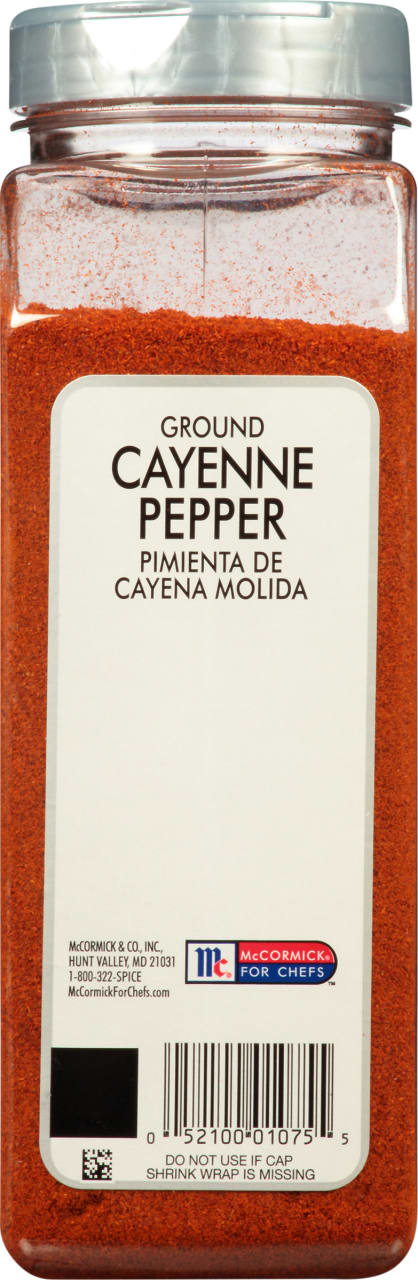 A container of McCormick For Chefs Ground Cayenne Pepper.