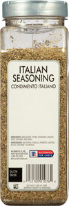 A McCormick For Chefs Italian Seasoning jar with a white label and a barcode.