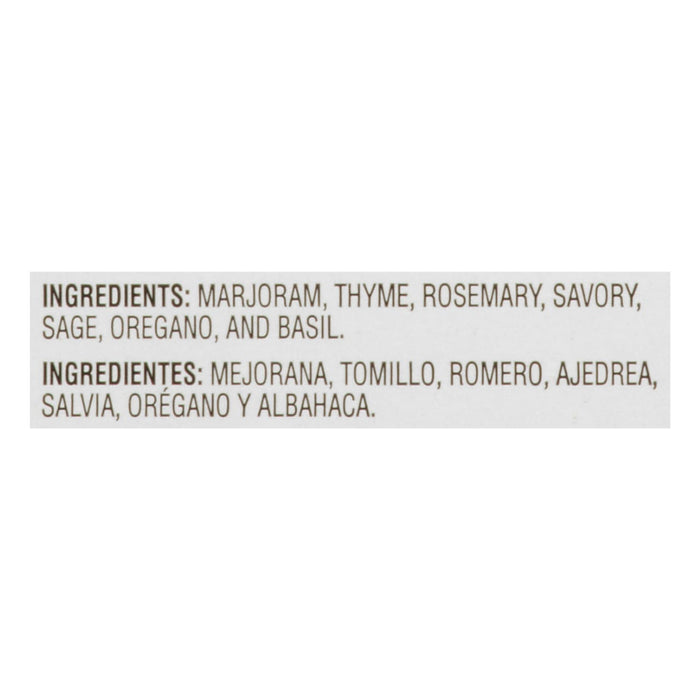 Ingredients for the seasoning blend are listed in English and Spanish.