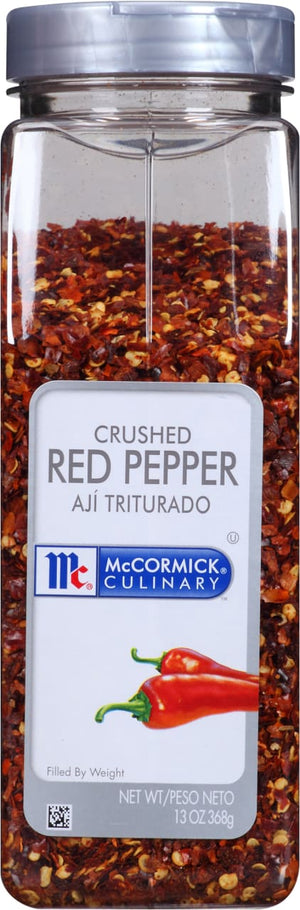 A jar of McCormick Culinary Crushed Red Pepper.