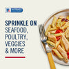 The McCormick Culinary logo is featured next to a plate of pasta with chicken and vegetables, illustrating the versatility of Mccormick Culinary Lemon &amp; Pepper Seasoning Salt for seasoning seafood, poultry, veggies, and more.