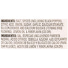 The ingredients for the seasoning include salt, spices, citric acid, onion, sugar, garlic, calcium stearate, silicon dioxide, calcium silicate, lemon oil, and riboflavin.