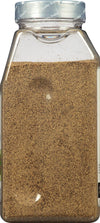 A glass jar of ground black pepper.