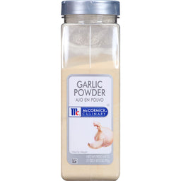A jar of McCormick Culinary Garlic Powder.