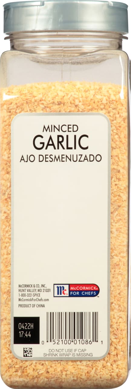 A jar of McCormick For Chefs Minced Garlic.