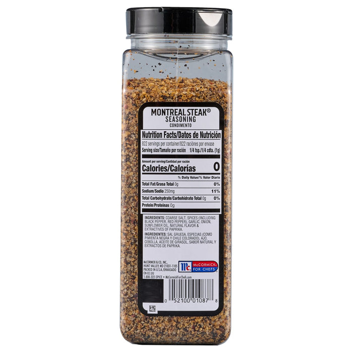 A bottle of McCormick Montreal Steak Seasoning.