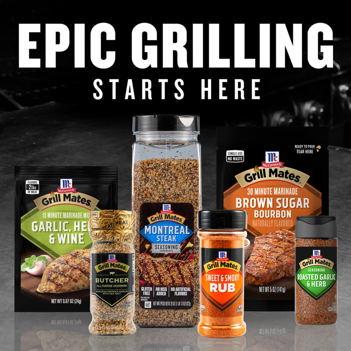Grill Mates spices and seasonings are displayed under the text Epic Grilling Starts Here.