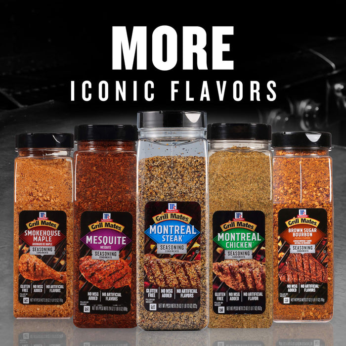 A variety of McCormick Grill Mates seasonings are displayed under the text More Iconic Flavors.