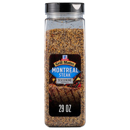 A container of McCormick Montreal Steak Seasoning.