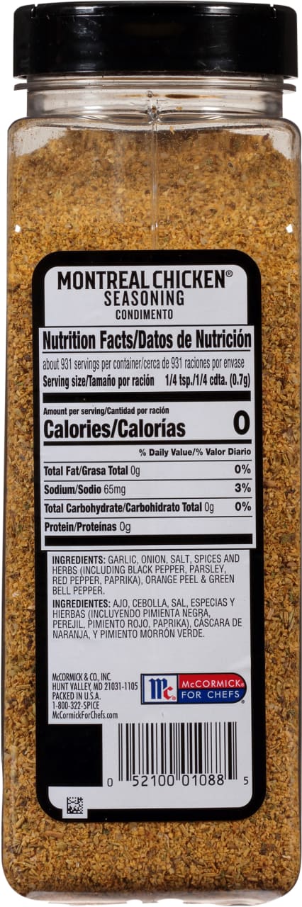 A container of McCormick Montreal Chicken Seasoning.