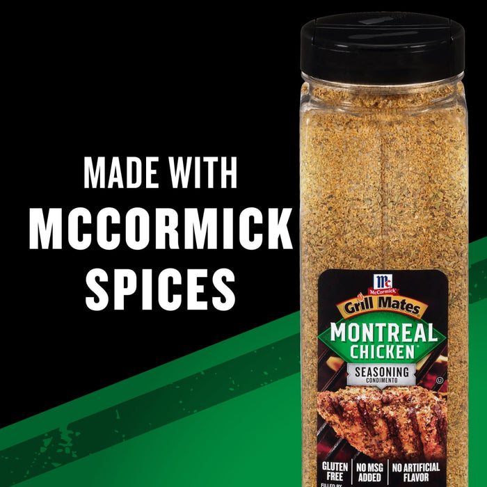 A bottle of McCormick Grill Mates Montreal Chicken Seasoning.