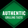 A green diamond with a white border and the words AUTHENTIC GRILLING TASTE in white.