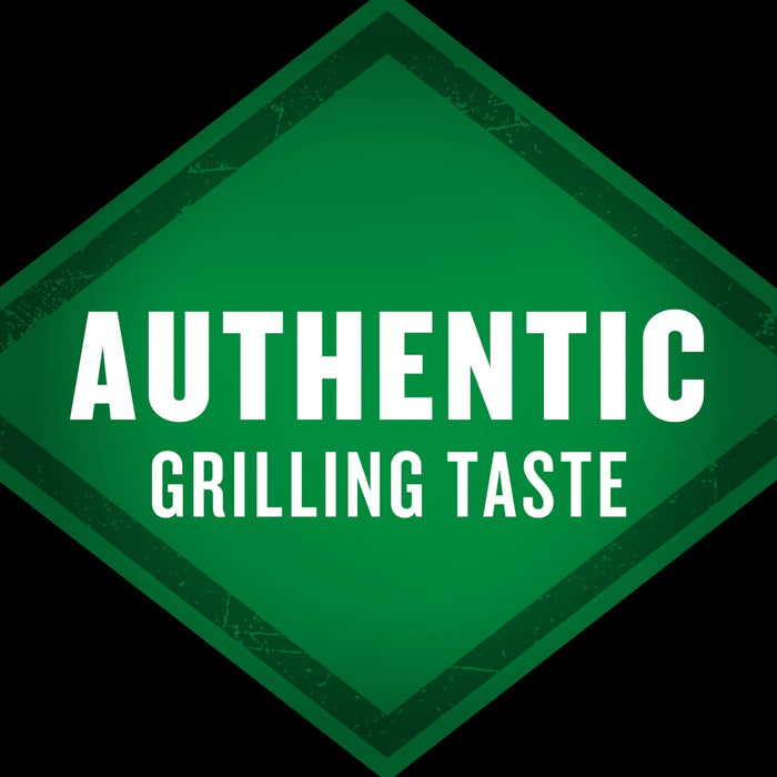 A green diamond with a white border and the words AUTHENTIC GRILLING TASTE in white.
