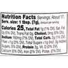 Nutrition facts label for a product with 25 calories per serving.
