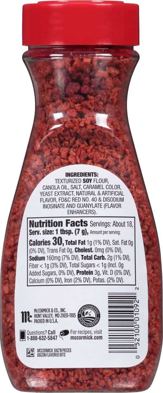 A container of McCormick Bac'n Pieces Bacon Flavored Bits.