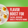 Deviled eggs on a plate with the text Flavor Boost for Tacos, Deviled Eggs &amp; Potato Skins