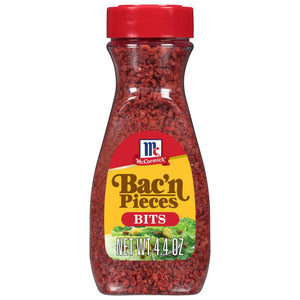 A bottle of McCormick Bac'n Pieces Bits.